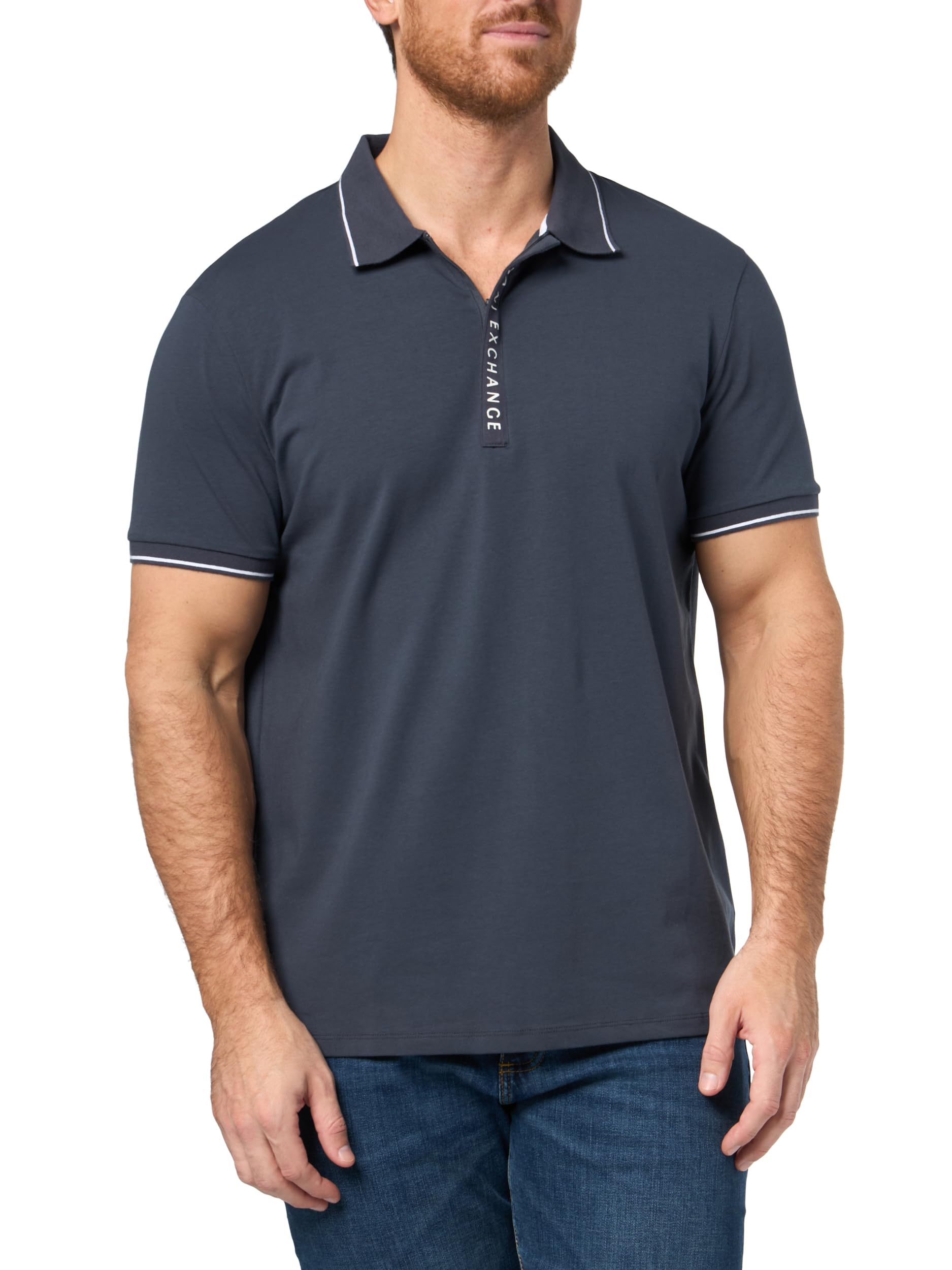 Armani Exchange A|X Men's Logo Zip Jersey Polo, India Ink, M Image