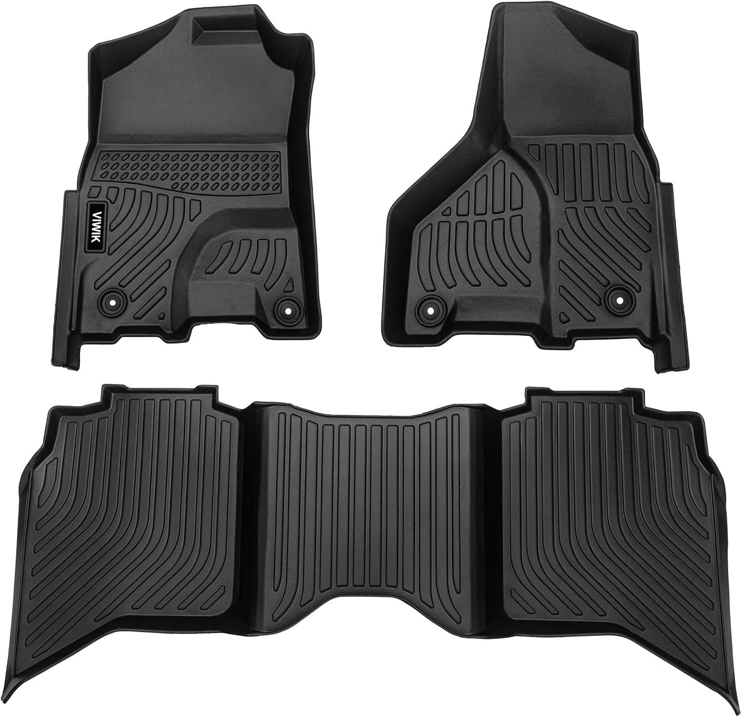 VIWIK Floor Mats Compatible for 2013-2018 Ram 1500/2500/ 3500 Crew Cab, 2019-2024 Ram 1500 Classic Crew Cab, Automotive Car Floor Mats All Weather Custom Floor Liners TPE Black Image