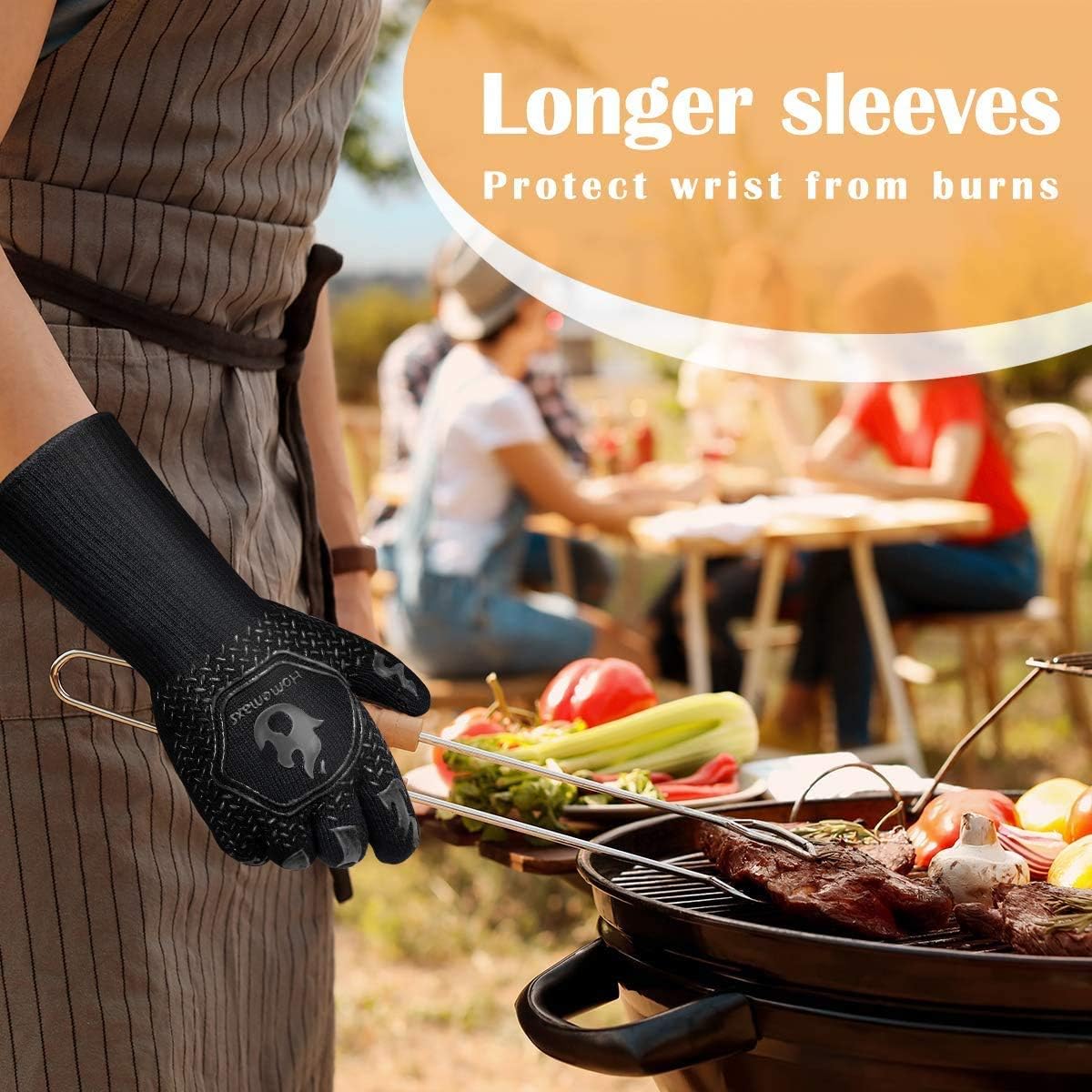 Homemaxs BBQ Gloves 1472℉ Extreme Heat Resistant Grill Gloves, Food Grade Kitchen Oven Mitts, Silicone Non-Slip Cooking Gloves : Garden & Outdoor