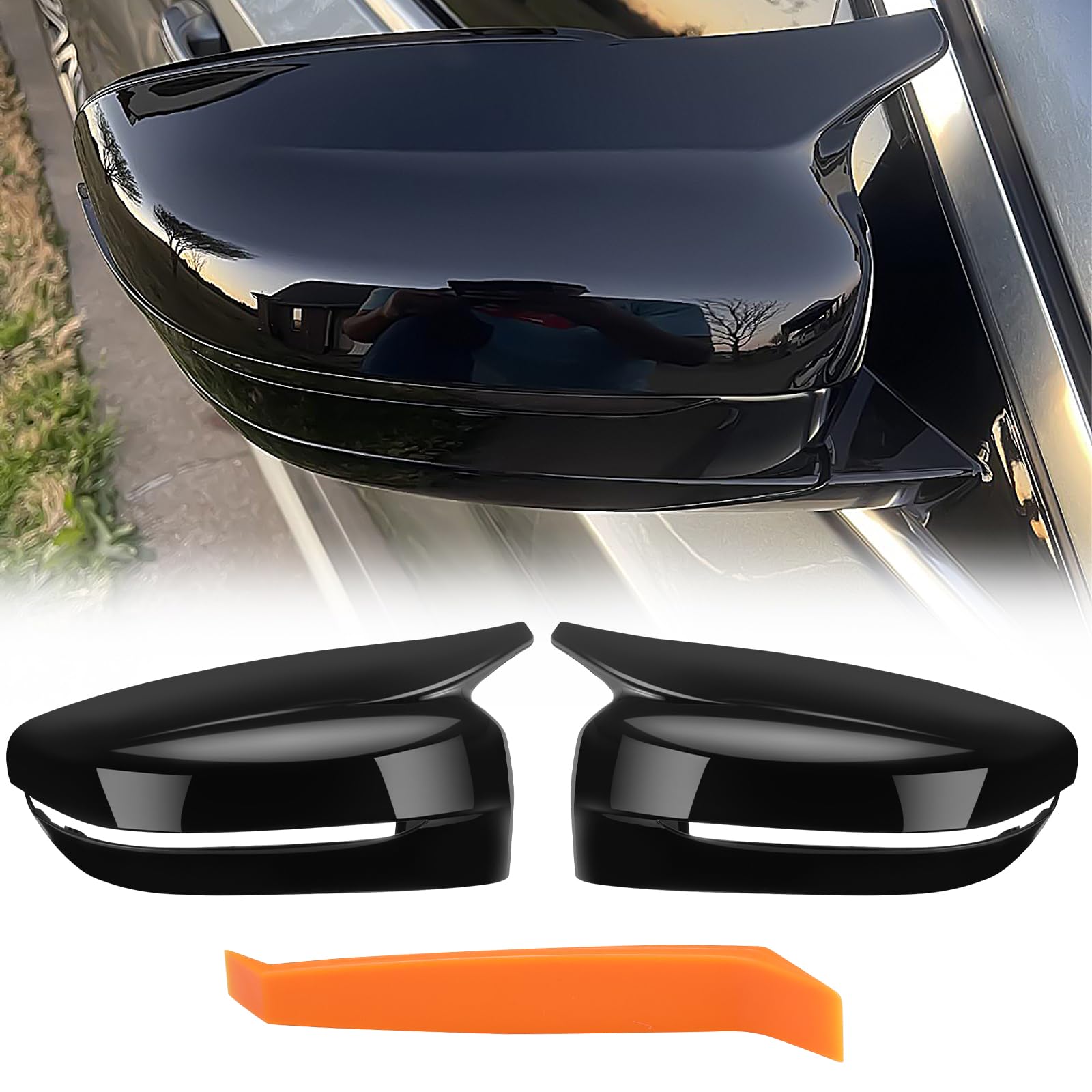 Photo 1 of Glossy Black Mirror Cover Caps Rearview Side Mirror Covers Fit for BMW G20 G21 G30 G31 G11 G12 G14 G15 G16 2017 2018 2019 2020 2021 2022 Left Driver Side Right Passenger Side-2 PCS