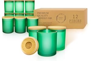 AROPARC Bulk Candle Jars for Making Candles, 10 OZ Empty Tumbler with Bamboo Lids, 12 Pack Bulk Candle Containers - Dishwasher Safe, Green Frosted