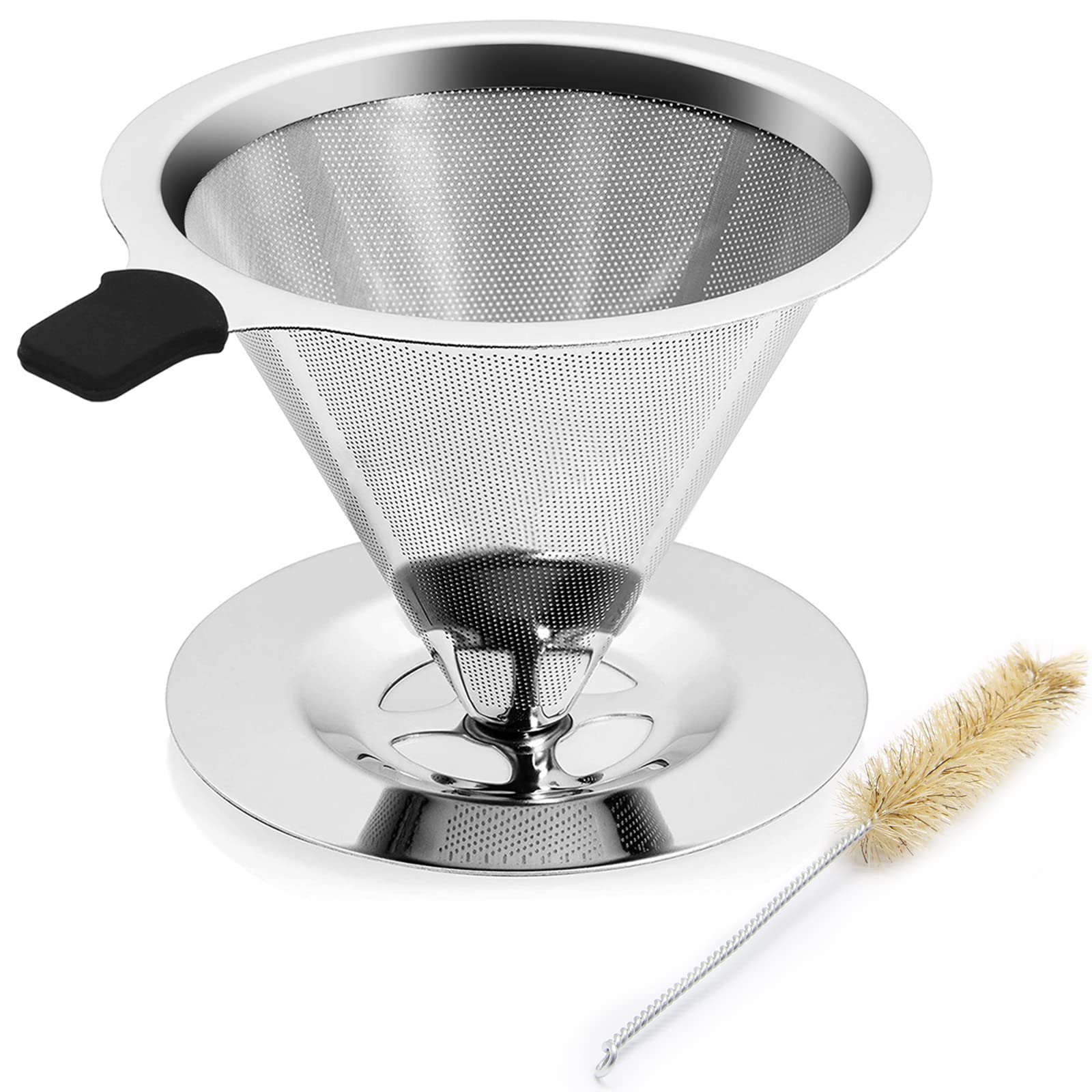 YiiMO Pour Over Coffee Dripper Filter, 1-4 Cups Double Mesh Paperless Manual Reusable Permanent Coffee Cone Stainless Steel