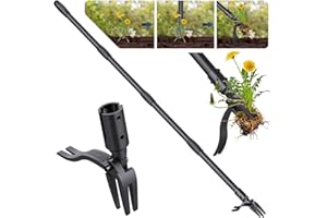RAINBEAN 63'' Weed Puller Tool with Long Handle, Stand up Weed Puller with 4 Claw Steel Head, Weed Root Remover Tool for Garden & Lawn Care, Garden Weeder Tool Easily Removes Weeds Without Bending or Kneeling
