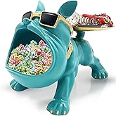 Huhote Resin French Bulldog Tray Statue, Bulldog Candy Dish Key Holder Bowl, French Bulldog Accessories, Statues for Office Desk Home Decor Figurines Entryway Table Decor (Blue Green)