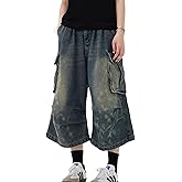 Y2K Cargo Camo Shorts Men Ripped Distressed Jeans Baggy Long Jorts Summer Loose Fit Camouflage Shorts