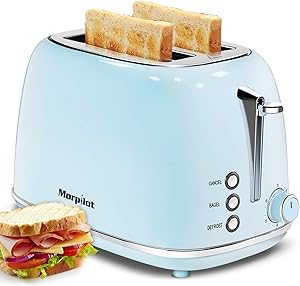 Toaster 2 Slice,Compact Bread Toasters with 6 Browning Settings & Stainless Steel Housing , Bagel Defrost Cancel Function Removable Crumb Tray, Blue