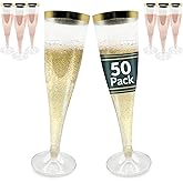 Reli. Plastic Champagne Flutes (50 Pack, 4.5oz) Gold Rim & Glitter | Disposable Champagne Flutes for Champagne, Mimosa, Cocktail, Wedding | BPA-Free Plastic Champagne Glasses Disposable, Shatterproof
