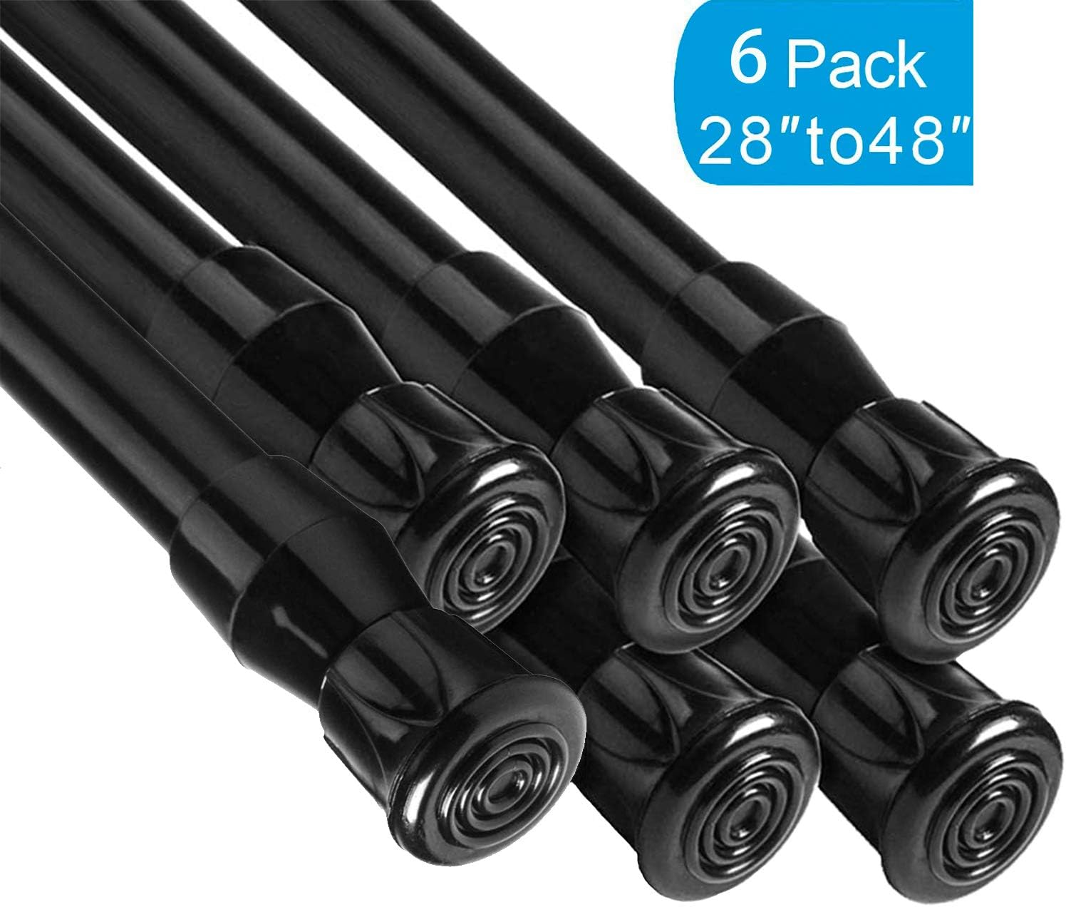 Davinqi Tension Rods - 6 Pack Spring Tension Rods 28 to 48 Inch Cupboard Bars White Tensions Rod Spring Loaded Curtain Rods (Black-28 to 48"-6pcs)