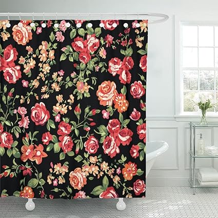Amazon Com Emvency Shower Curtain Black Flower Classic Rose Red