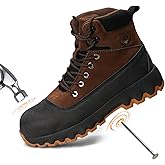 Peeldicou Mens work boots Composite Toe Boots for Men Genuine Leather Rubber Sole No Slip Waterproof Shoes Industrial & Construction Safety boots