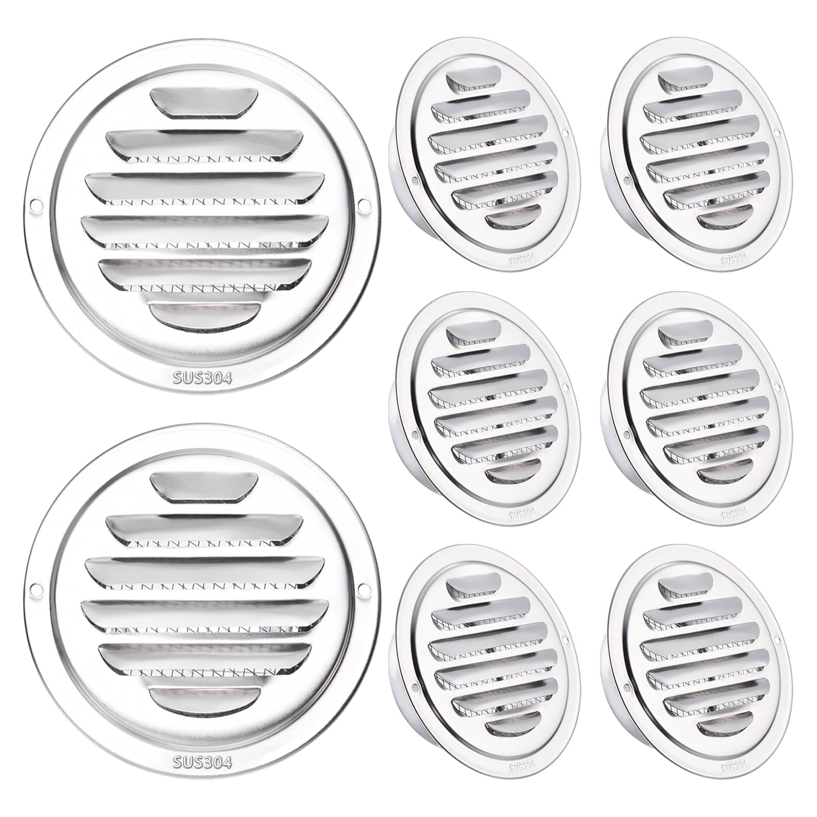 PATIKIL 304 Stainless Steel Air Vents, 3 Inch, 8pcs Round Louver Grille Vent Cover, Screen Mesh Soffit Air Outlet for Wall Ceiling Floor Ventilation