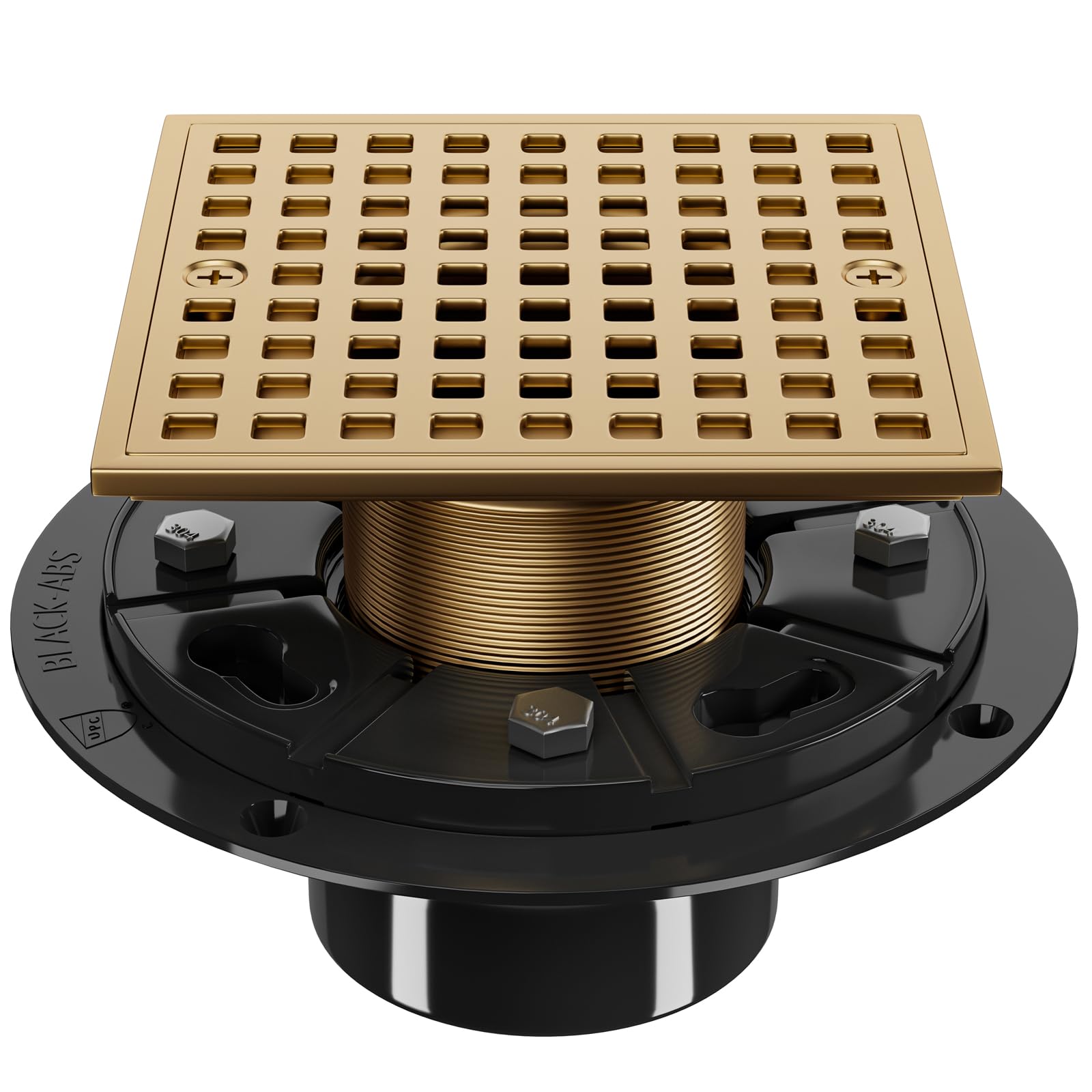 Photo 1 of 4 Inch Champagne Bronze Shower Drain- Square Shower Floor Drain Kit with ABS Flange-Removable Grid Strainer Cover - SUS304 Stainless Steel Floor Drain Kit