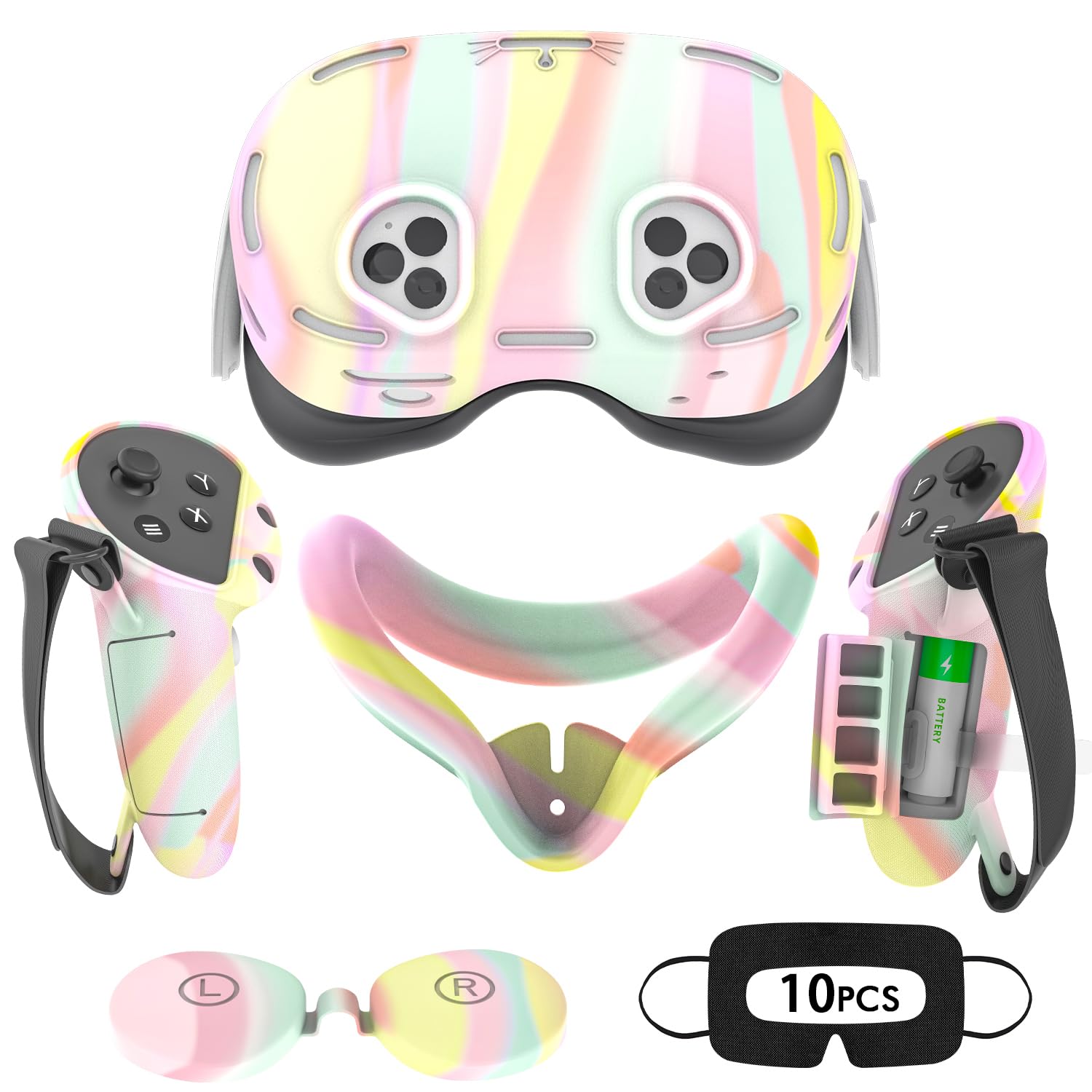 Photo 1 of Rechale Silicone Cover Set Compatible with Meta Quest 3S/3S Xbox Edition, Protective Cover Set Includes Controller Grip Cover, Face Cover, VR Shell Cover (Macaron)