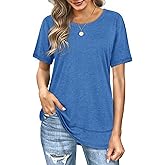 Dofaoo Womens Tops Short Sleeve Summer T-Shirts Curved Hem Casual Fashion Shirts Beach Vacation Clothes