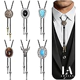 LOLIAS Bolo Tie,Handmade Vintage Bolo Ties for Men Western Cowboy Leather Necktie with Natural Tiger Eye Stone Costume Accessories for Men Women 6Pcs