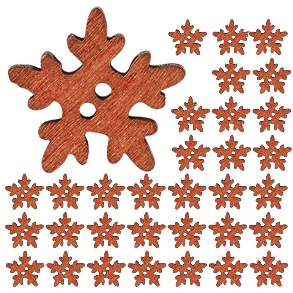 STOBOK 200Pcs Brown Wooden Buttons for Christmas DIY Craft Sewing Decorations Retro Style Embellishments