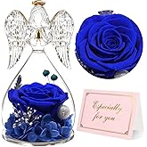 Yamonic Mom Birthday Gifts for Mom, Angel Figurines with Real Rose Gifts for Her Mom Grandma,Preserved Flowers Rose Angel Figurines for Mothers Day Christmas Anniversary Birthday Gifts for Her (Blue)