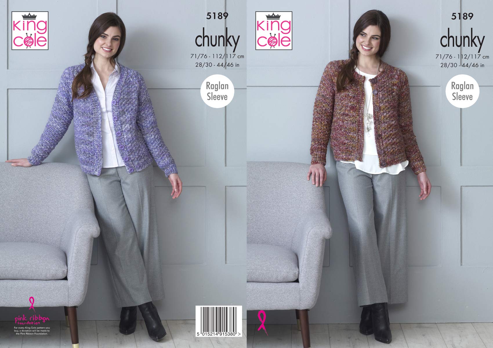 King Cole 5189 Knitting Pattern Womens Raglan Cardigans in Shadow Chunky