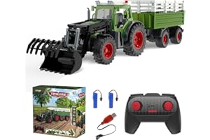 kolegend Remote Control Tractor with RC Dump Trailer & Front Loader, Kids RC Tractor Toy 2.4Ghz Remote for Driving and Dumping, 8 Wide Wheels &Lights, Farm Toy for Kids Ages 3+