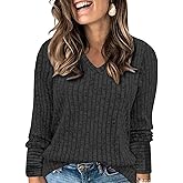 VISLILY Womens-Plus-Size-Dressy-Tops Casual V Neck Long Sleeve Shirts Lightweight Knit Sweaters Comfy Tunics Blouses XL-5XL