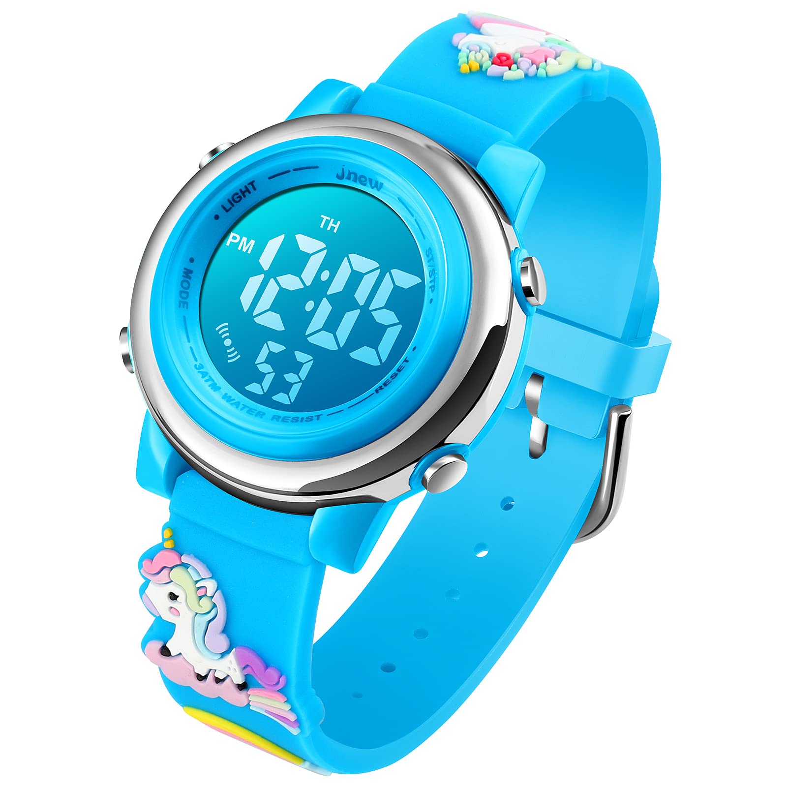 VenSten Kids Unicorn Boys Girls Watch, Waterproof Digital-Upgrade 3D Cute Cartoon Outdoor Sports 7 Color LED Luminescent Stopwatch Alarm -Blue