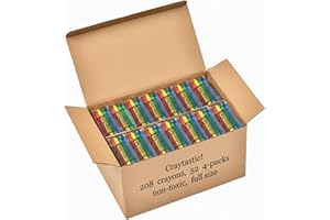 Craytastic! 52 Sets of 4-Packs in Cello (208 Count total bulk Crayons) - Large Box of Crayons Bulk For School Teachers, Restaurants, Party Favors, Crayon Packs, Non-Toxic