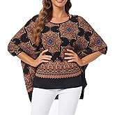 Ckikiou Womens Batwing Loose Chiffon Summer Blouse Tunic Floral Printed Boho Beach Cover ups