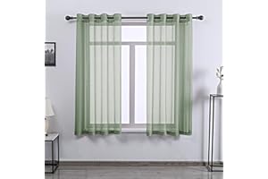 DONREN Sage Green Curtains 63 Inch Length for Bedroom - Grommet Textured Voile Drapes Window Sheer Curtain Panel for Bedroom Girls Room,52 X 63 Inches Long