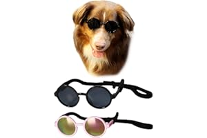 STYLE VAULT G001 Dog Cat Pet Costume Prop Round Sunglasses Medium Breeds 20-40 lbs (Black + Pink-Pink Mirror)