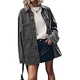 PLNOTME Womens Oversized Jean Jacket Casual Button Up Denim Overshirt Trendy Long Sleeve Denim Jacket Coat