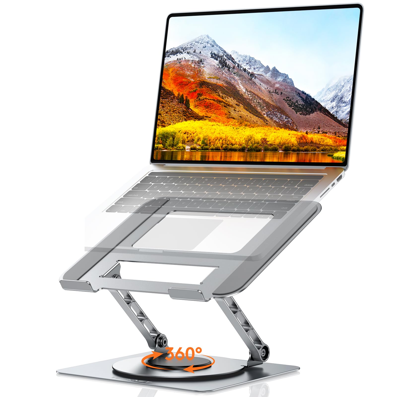 Photo 1 of TECKNET Laptop Stand for Desk, 360 Rotating Base, Ergonomic Foldable Computer Stand for Laptop Riser Height Adjustable, Compatible with MacBook Pro, All Laptops 10-17" - Silver