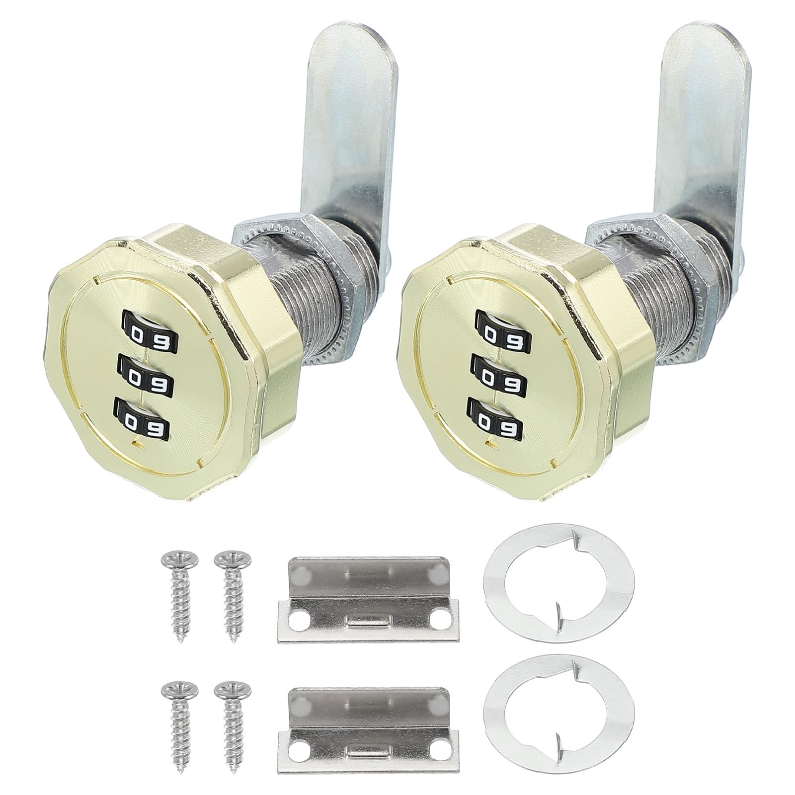 PATIKIL Combination Cam Lock 2 Pcs Zinc Alloy Keyless 3-Digit Password File Cabinet Lock 13/16" Cylinder Chrome Finish Security Lock with Screw for Drawer Cupboard Gold