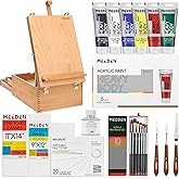 MEEDEN Acrylic Painting Set with Easel: 44 Pcs Art Supplies Painting Kit with Tabletop Box Easel for Adults - 24 Acrylic Pain