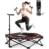 FitNexus 42" Foldable Mini Trampoline- 450lb Capacity Fitness Rebounder w/3-Level Adjustable T-Bar, Adults Workout Trampoline, Non-Slip Pad | Foldable Design for Home/Gym