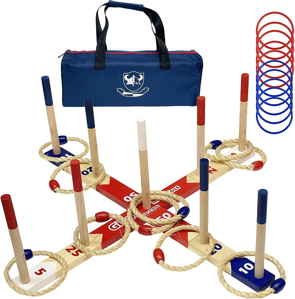 JacJoe All Pro Wooden Ring Toss Games Premium Quoits Garden Game Set (Large)