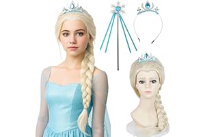 Wiggy Mermaid White Blonde Braided Wig for Kids Girls, 19.69'' Long Platinum Blonde Princess Kids Wig + Wig Cap for Halloween Party Costume Cosplay