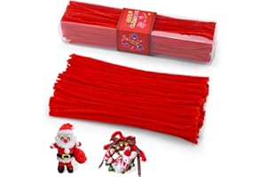 LOKUNN Pipe Cleaners, 200 Pcs Red Pipe Cleaners Craft Set, Solid Color Chenille Stems, DIY Arts and Crafts with Adhesive Eyes and Storage Box, Christmas Halloween Decoration Art Supplies