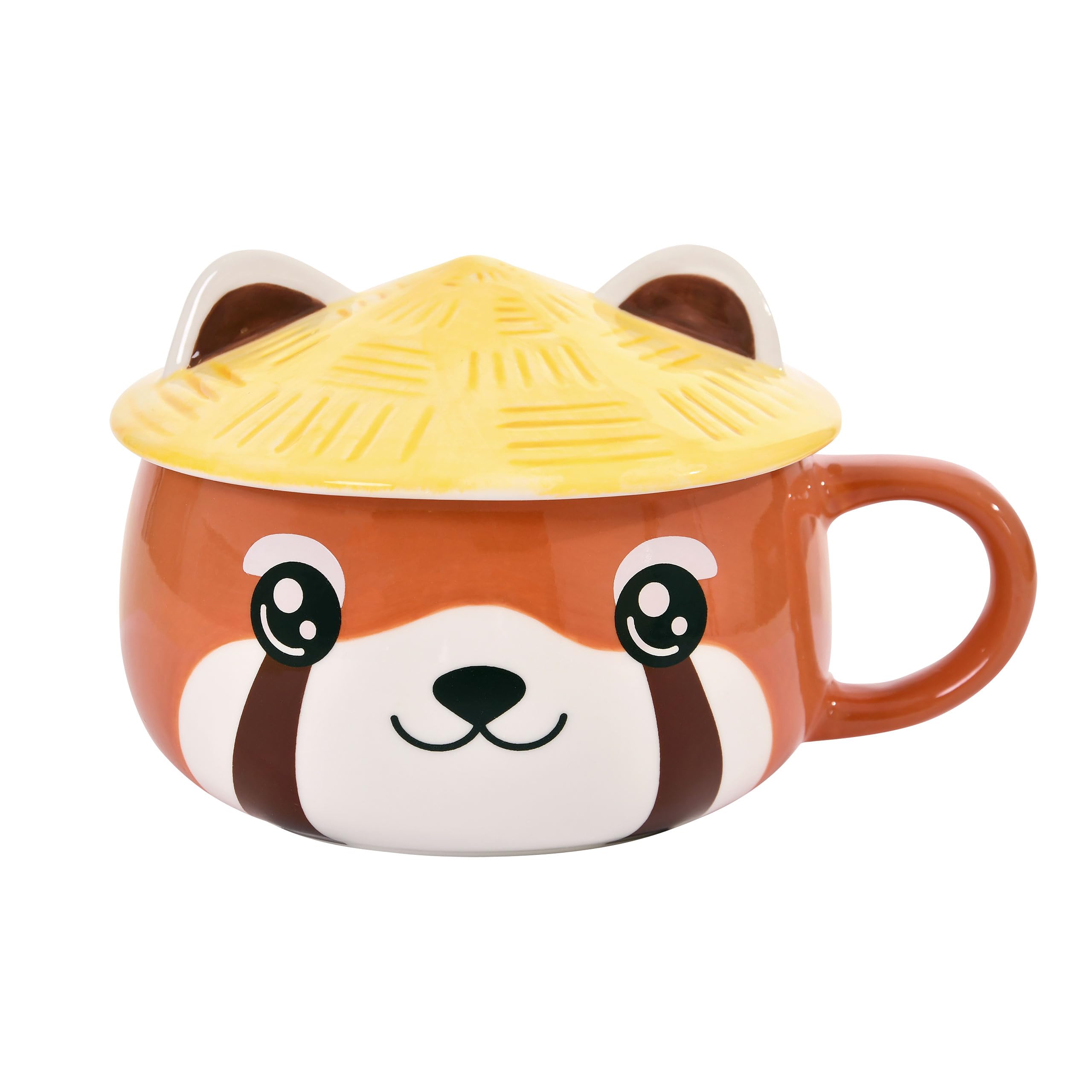 Elbenwald Mug Kawaii Red Panda Design with Lid - Capacity 450 ml, Height 9 cm (with Lid) - in Ceramic Red for Anime Fans