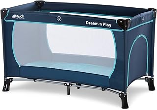 Hauck Dream’n Play Plus, Reisebett 3-teilig 120 x 60 cm, ab Geburt bis 15 kg, inkl. Tragetasche und Schlupf (faltbar, tragbar, leicht & kippsicher), blau