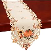 Simhomsen Thanksgiving Harvest Pumpkins Table Runners for Autumn Or Fall Decorations, Embroidery (14 &times; 69 Inches)