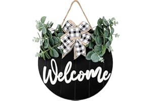 JOYSELLER 3D Front Door Welcome Wreath - Farmhouse Welcome Sign for Front Door - Vertical Concave Stripes Wooden Front Door Wreaths for Home Decor(Black) - Housewarming Gift