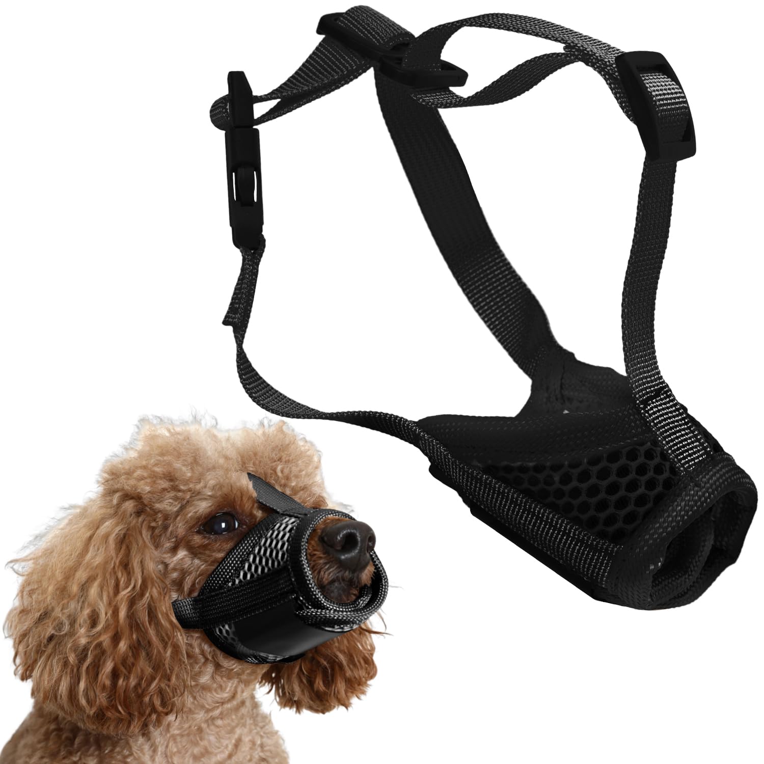 Muzzle for Dog, Soft S Pet Mesh Muzzle with Stable Head Bar Design Dog Anti Barking Muzzle Dog Muzzle to Stop Chewing, Keeping Quite in Public Dogs Gift (Black)