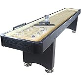 Playcraft Woodbridge Shuffleboard Table with Storage Cabinet - Shuffle Board Game Table Set with Matching Abacus, 8 Pucks, Brush &amp; *Wax (*Made in USA) - Pro Style Climate Adjusters