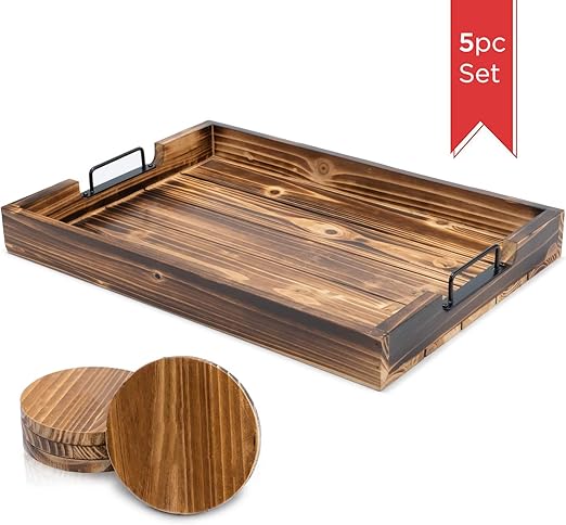 Amazon Com Simplykitchen Rustic Torched Tv Serving Tray 20 X 14