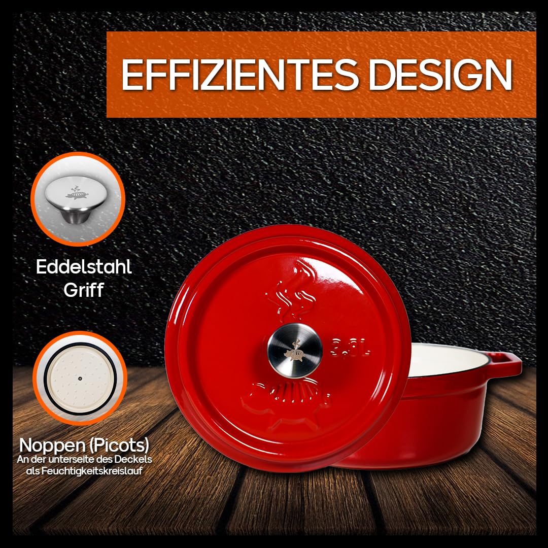 Grillschweine Dutch Oven Emailliert (3,8L) | Feuertopf rot | BBQ 6