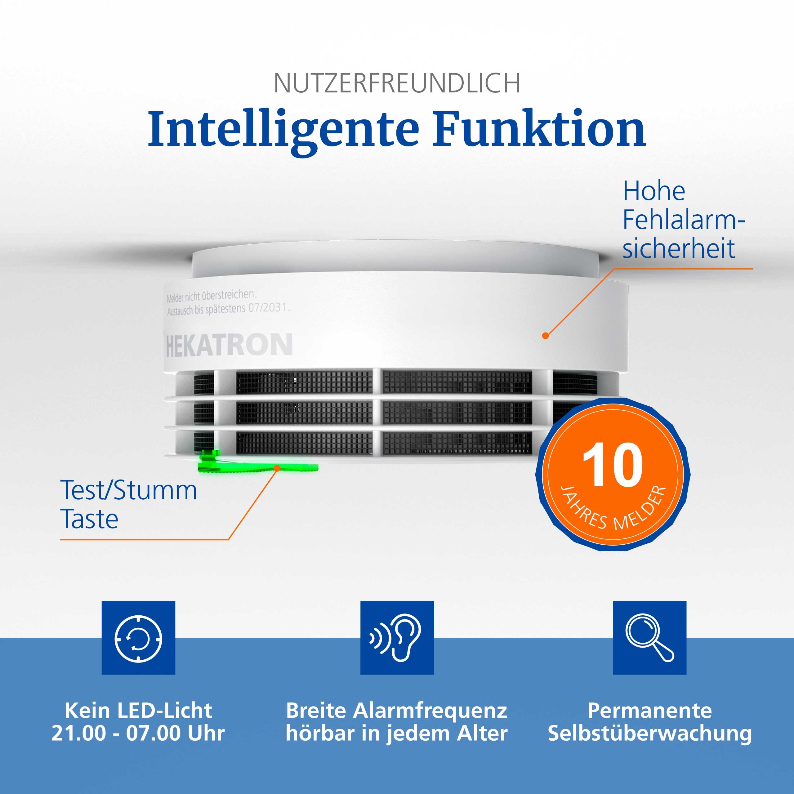Hekatron Genius Plus – Rauchmelder 10 Jahre Batterie – Testsieger Stiftung Warentest – Made in Germany – inkl. 1x Klebepad – App-unterstützt – Feuermelder – mehrsprachig – 1 Stück 5