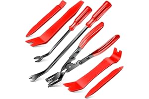 Doaho 7 Pcs Car Trim Removal Tool Kit with Non-Scratch Plastic Pry Tool and Fastener Clip Pliers for auto Safe Interior Car Panel Detachment, Dashboard, Door Clips & Upholstery – Red