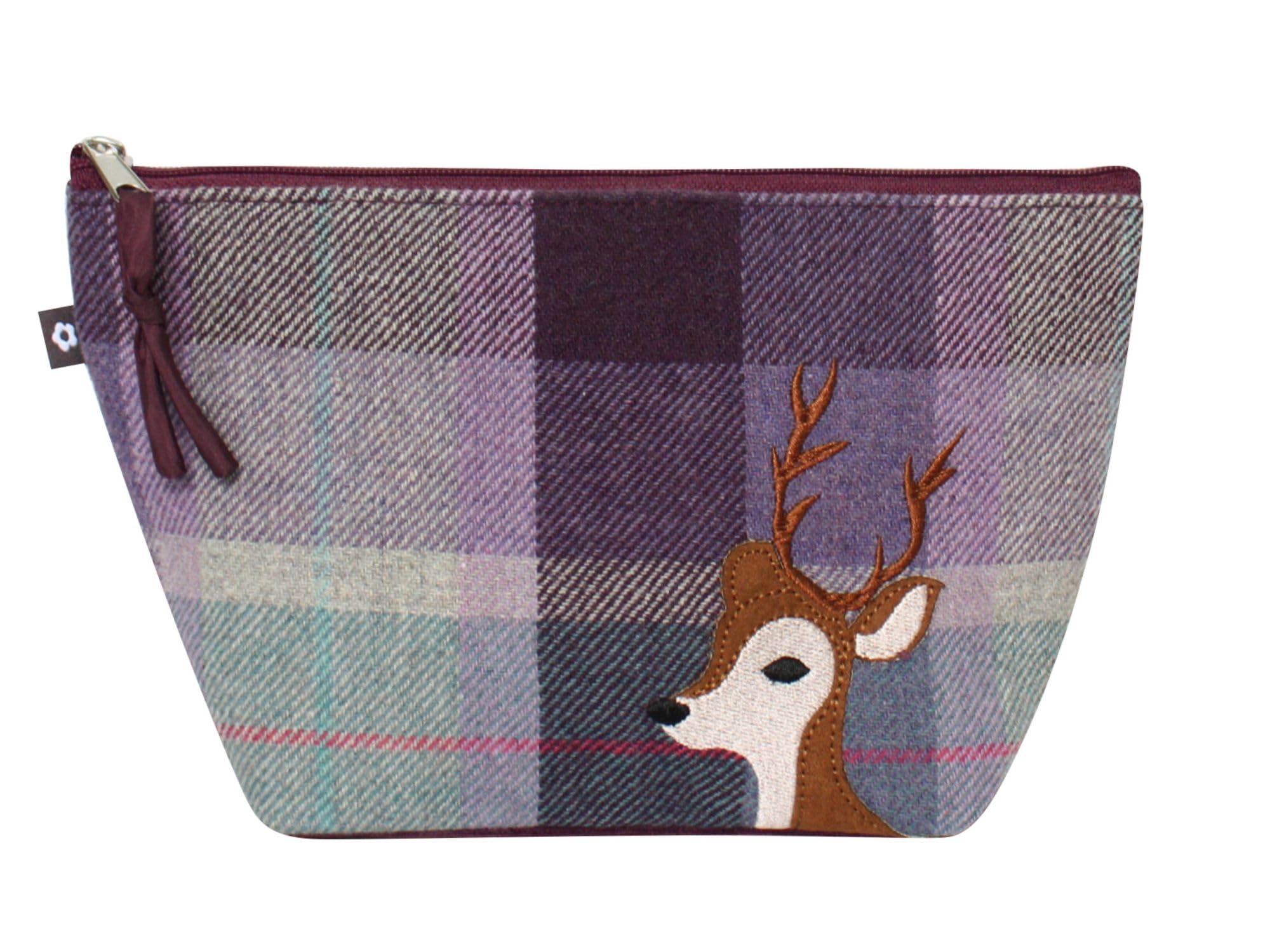 Earth Squared Applique Stitched Makeup Cosmetic Bag - Highland Cow, Flower, Bee, Bird (Deer)
