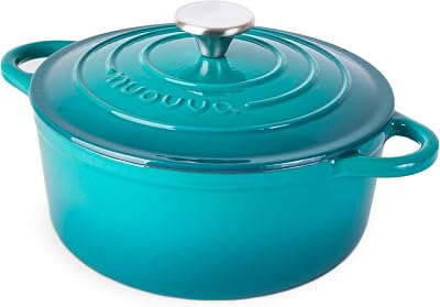 Nuovva Enamelled Cast Iron Dutch Oven 3.1 Qt Teal with Lid 22cm