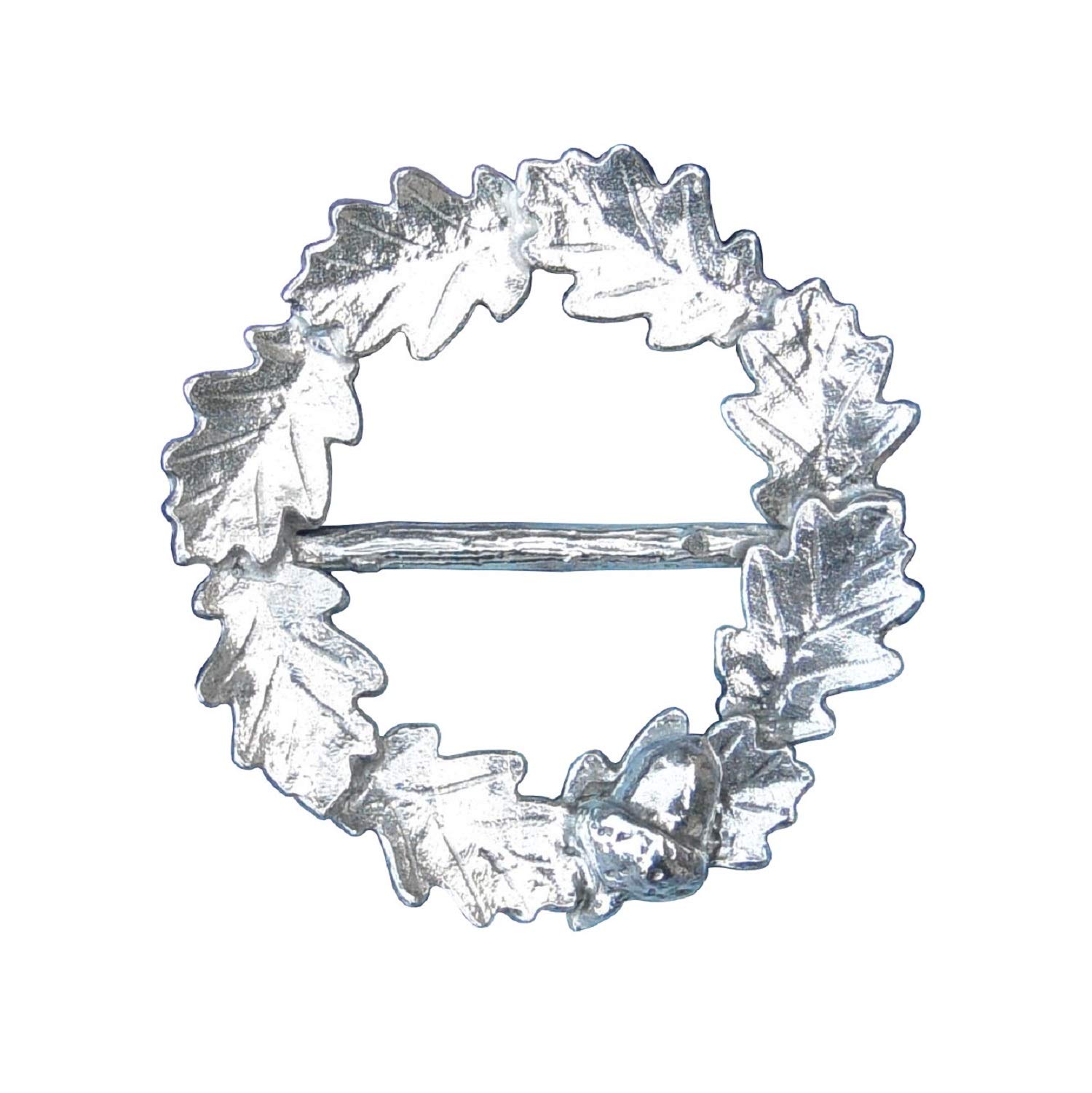 Oak Leaf Wreath Scarf Ring with Oak Leaf and Acorn Design, Handcast Pewter